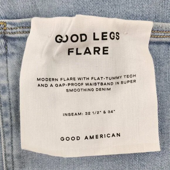 NWT Good American Flare Leg  Jeans sz 26 Light Wash Denim With Flat-Tummy Tech - Picture 11 of 14